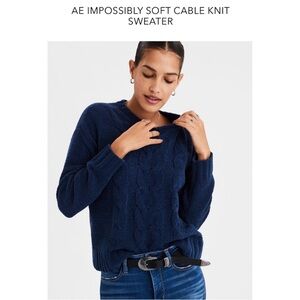 American Eagle Outfitters Navy Cable Knit Crew Sweater